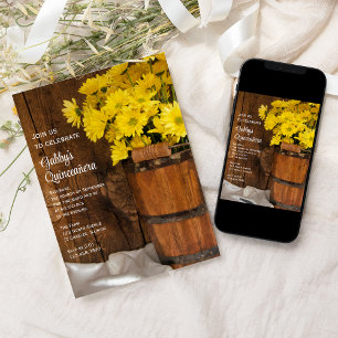 Wood Bucket and Yellow Daisies Quinceañera Party Invitation