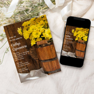 Wood Bucket and Yellow Daisies Quinceañera Party Invitation