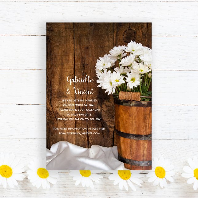 Wood Bucket Daisies Country Wedding Save the Date (Creator Uploaded)