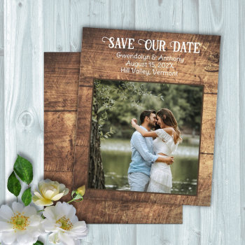 Wood Budget Save The Date Photo Announcements Flyer by Country_Wedding at Zazzle