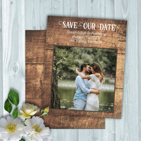 Wood Budget Save The Date Photo Announcements Flyer