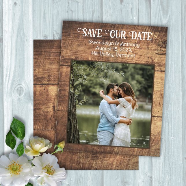 Wood Budget Save the Date Photo Announcements Flyer (Creator Uploaded)
