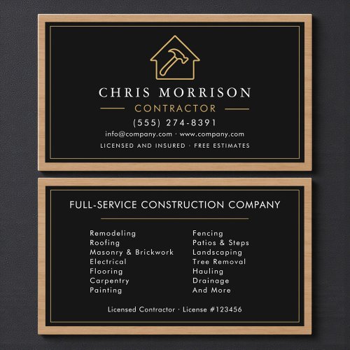 Wood Building Construction Business Card 