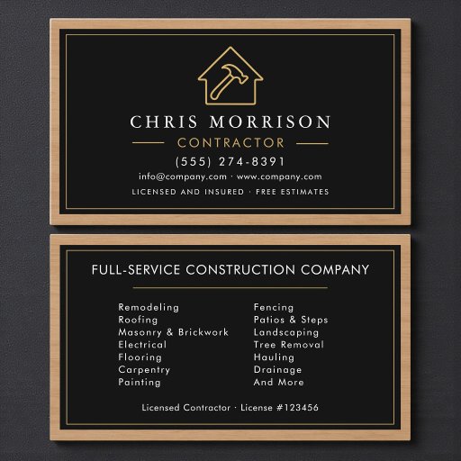 Customizable Wood Building Construction Business Card 