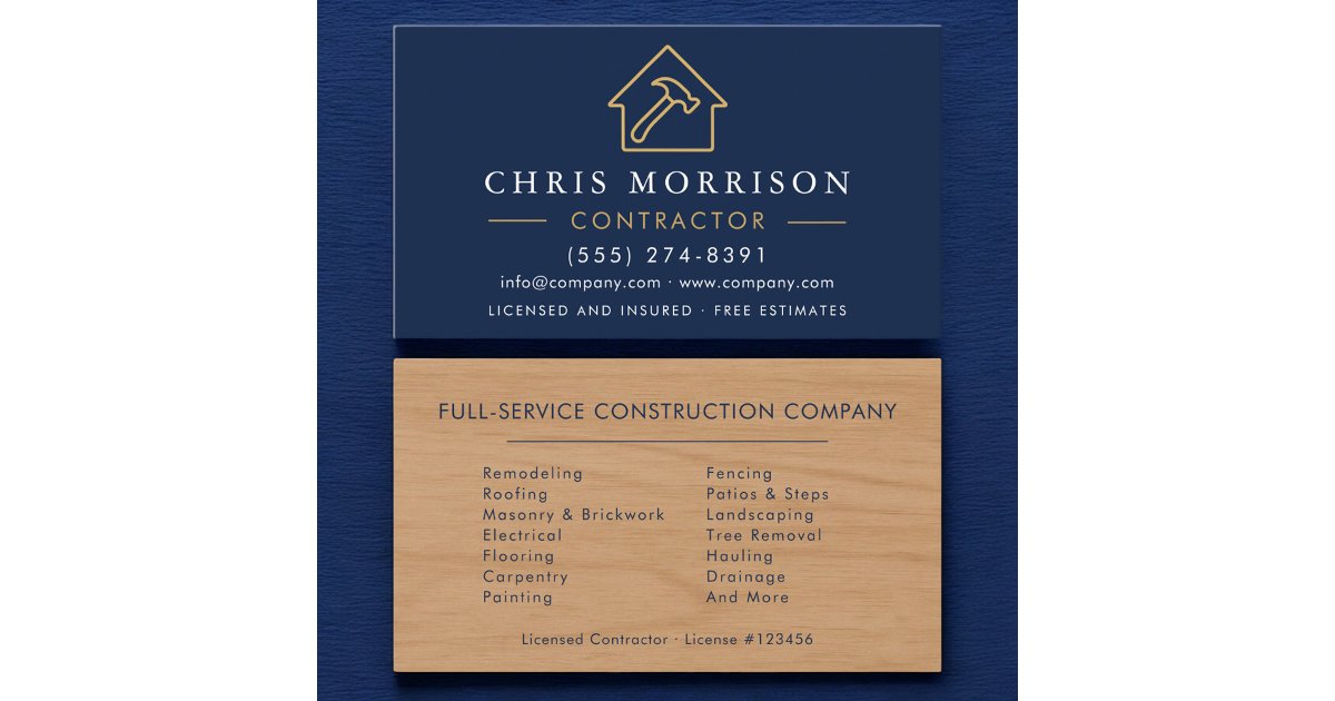 Wood Building Construction Contractor Navy Blue Business Card | Zazzle