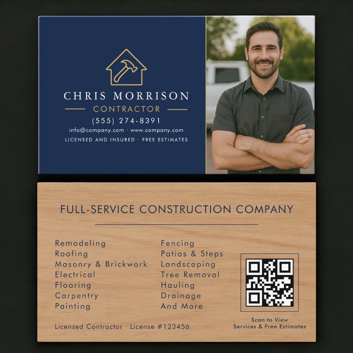 Wood Building Construction Photo QR Code Business Card