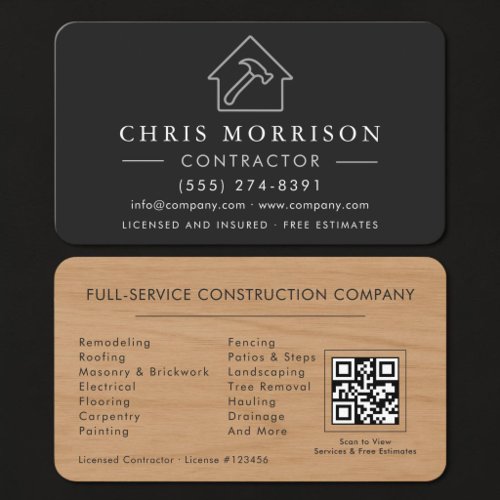 Wood Building Construction QR Code Business Card
