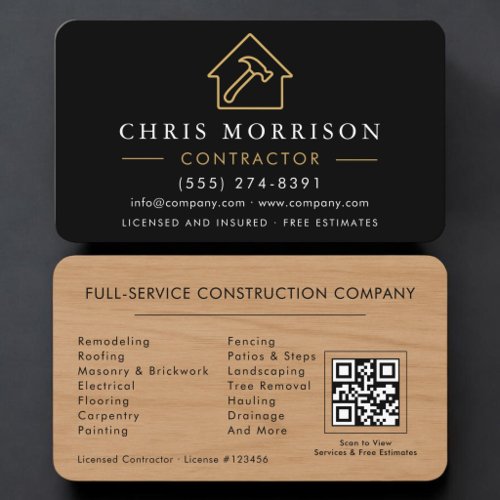 Wood Building Construction QR Code  Business Card
