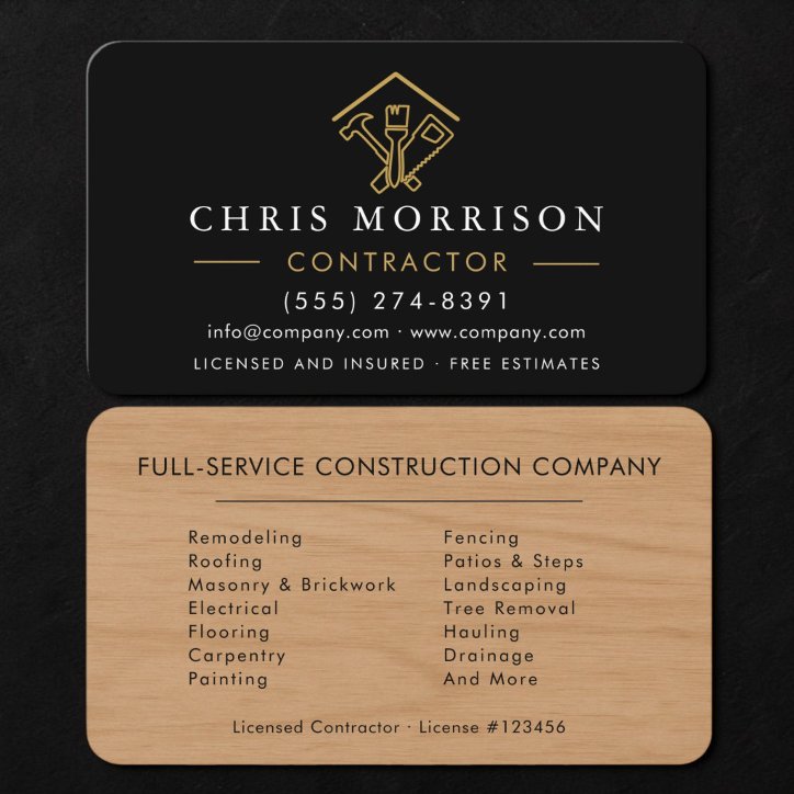 Wood Building Contractor Business Card