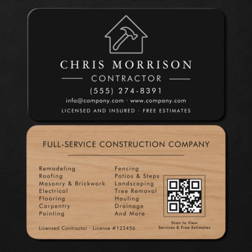 Wood Building Contractor QR Code Business Card