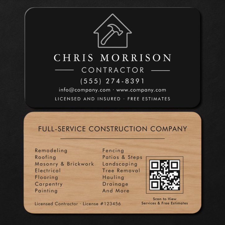Wood Building Contractor QR Code Business Card