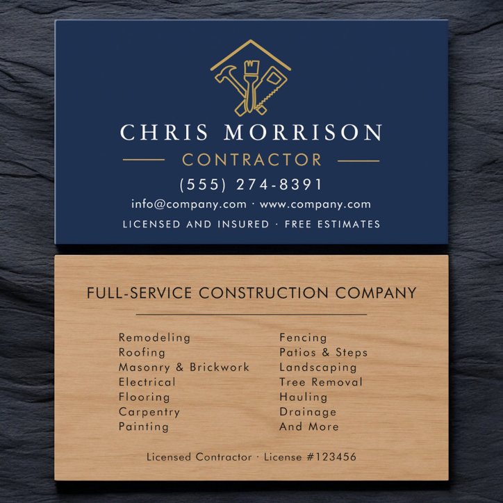 Wood Building Navy Blue Home Improvement Business Card
