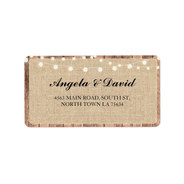 Wood Burlap Rustic Elegant Wedding Address Labels (Front)