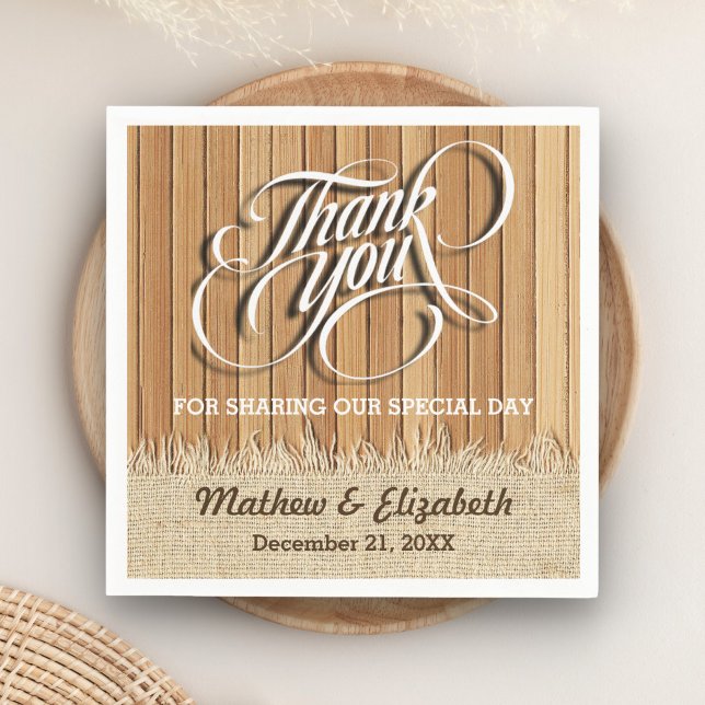 Wood Burlap Thank You Wedding Paper Napkins (Creator Uploaded)