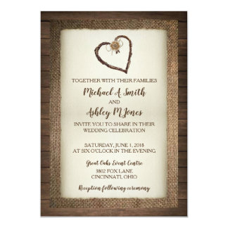 Wood, Burlap & Twine Heart Wedding Invitation