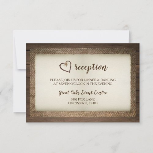 Wood Burlap  Twine Heart Wedding Reception Card