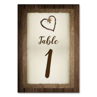 Wood, Burlap & Twine Heart Wedding Table Numbers