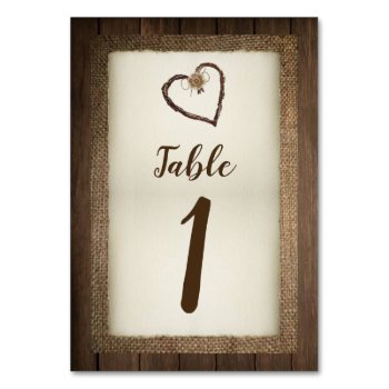 Wood  Burlap & Twine Heart Wedding Table Numbers by ajinvites at Zazzle