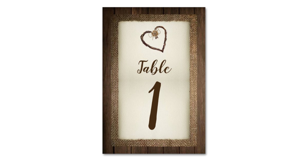 Wood, Burlap & Twine Heart Wedding Table Numbers Zazzle