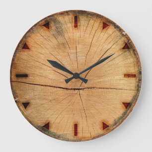 Wood burned sawn log large clock