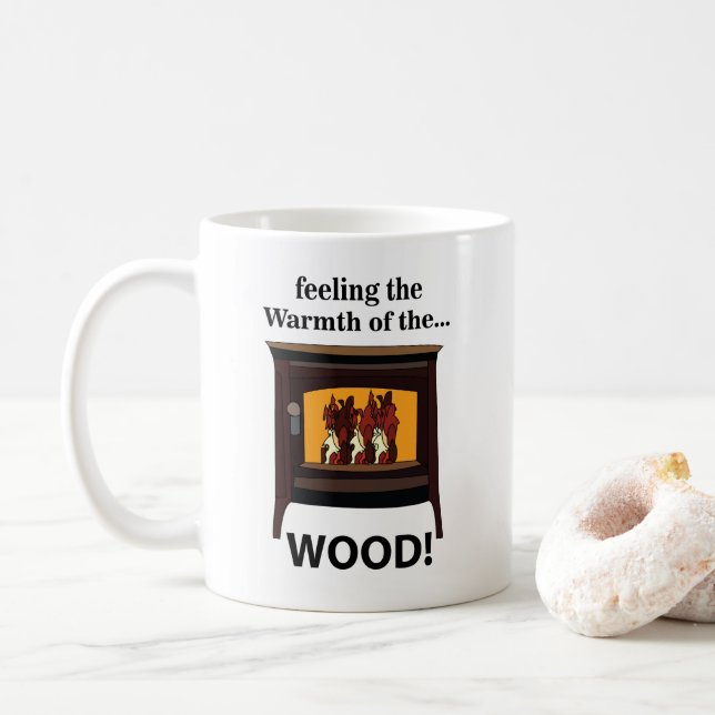 Wood Burner Stove Firewood Warm Coffee Mug (With Donut)