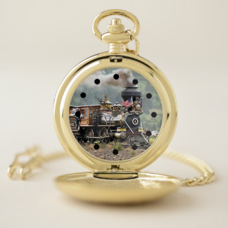 Wood burning Steam Locomotive Pocket Watch