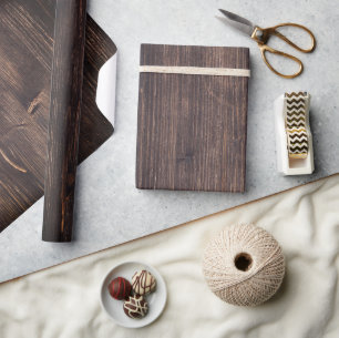 Wood burnt dark brown woodgrain rustic chic wrapping paper