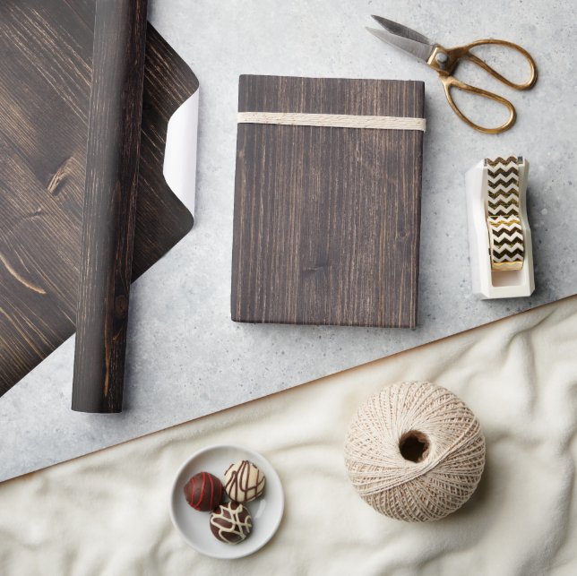 Wood burnt dark brown woodgrain rustic chic wrapping paper (Crafts)