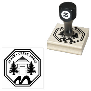 Wood Cabin Creek Pine Trees Company Name Rubber Stamp