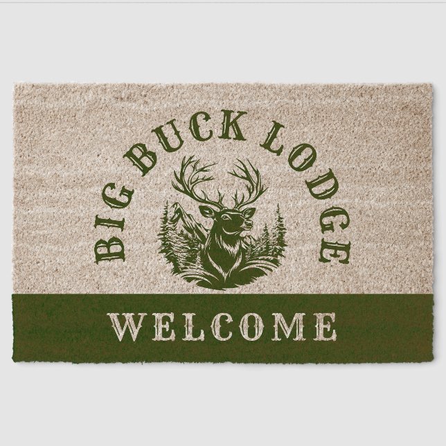 Wood Cabin Lodge Deer Mountains Fiber Doormat (Front)