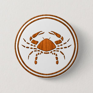 Wood Cancer Zodiac Crab Astrology Sign Pinback Button