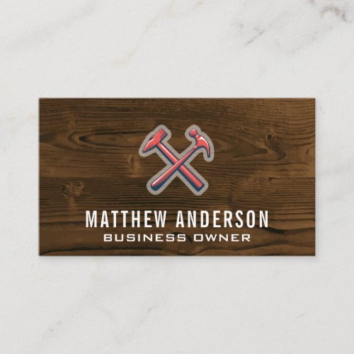 Wood  Carpentry and Hammers Business Card