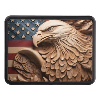 Wood carved American flag Bald Eagle Hitch Cover