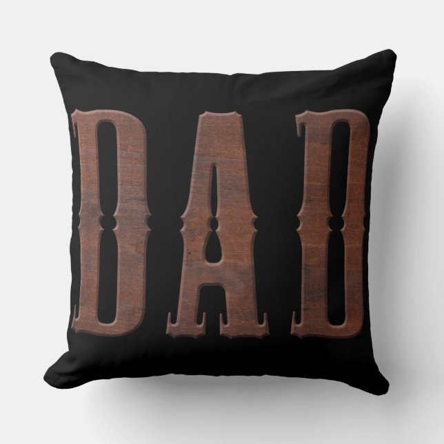 Wood Carved Letters DAD | Father's Day Throw Pillow (Front)