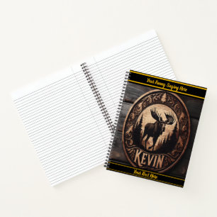 Wood carving of a majestic moose notebook