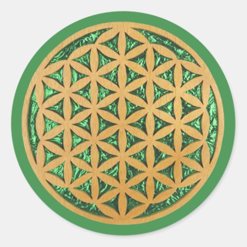 Wood Carving Scroll Saw Art of Flower of Life Classic Round Sticker