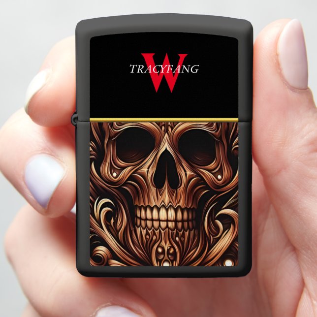 Wood carving skull Souls Zippo Lighter (In Hand)