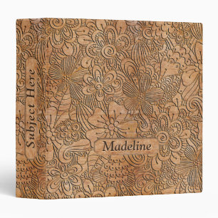 Wood Carvings Floral Pattern Add Name 3 Ring Binder