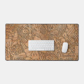 Wood Carvings Floral Pattern Add Name Desk Mat (Keyboard & Mouse)