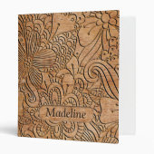 Wood Carvings Floral Pattern Personalized 3 Ring Binder (Front/Inside)