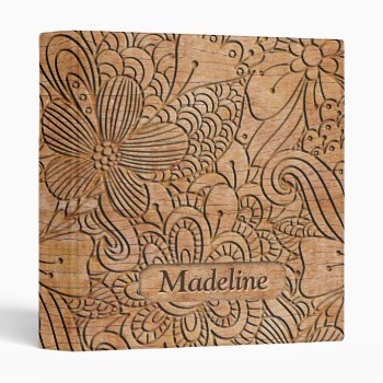Wood Carvings Floral Pattern Personalized 3 Ring Binder by ironydesigns at Zazzle