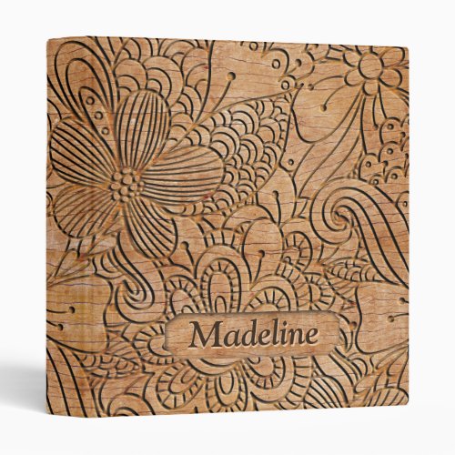 Wood Carvings Floral Pattern Personalized 3 Ring Binder
