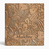 Wood Carvings Floral Pattern Personalized 3 Ring Binder (Front)