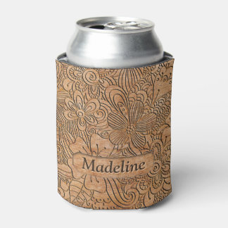 Wood Carvings Floral Pattern Personalized Can Cooler