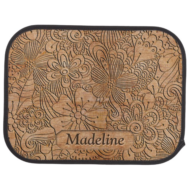 Wood Carvings Floral Pattern Personalized Car Floor Mat (Rear)