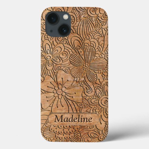 Wood Carvings Floral Pattern Personalized iPhone 13 Case