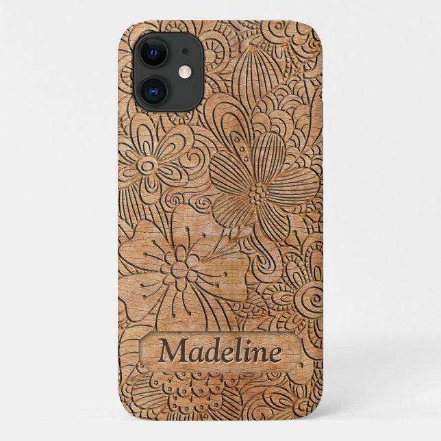 Wood Carvings Floral Pattern Personalized Case-Mate iPhone Case (Back)