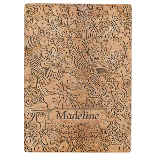 Wood Carvings Floral Pattern Personalized Clipboard (Back)