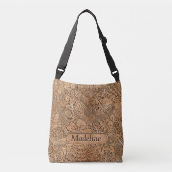 Wood Carvings Floral Pattern Personalized Crossbody Bag by ironydesigns at Zazzle
