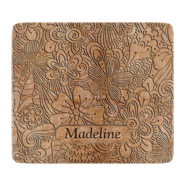 Wood Carvings Floral Pattern Personalized Cutting Board (Front)